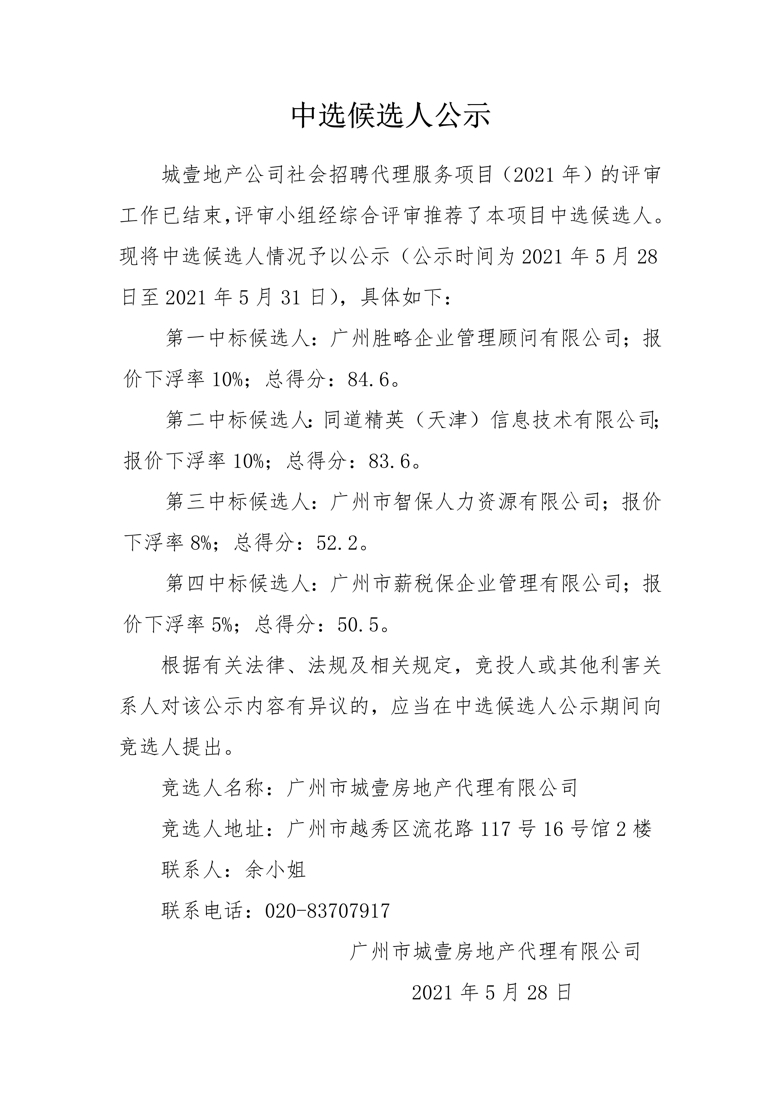 城壹地产公司社会招聘代理服务项目（2021年） 中选候选人公示_1_爱奇艺.jpg